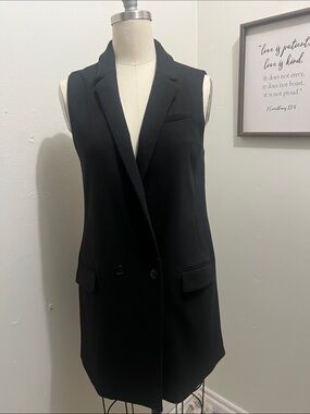 Banana Republic Black Sleeveless Double-Breasted Longline Blazer Vest